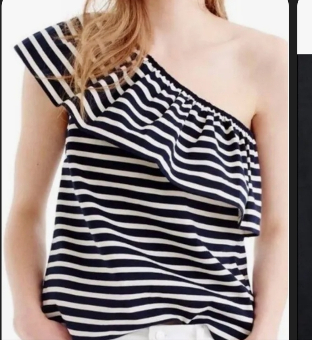 J. CREW Women's One Shoulder Striped Ruffle Blouse